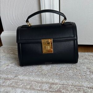 DeMellier Black Leather Top-Handle Satchel with Gold Hardware